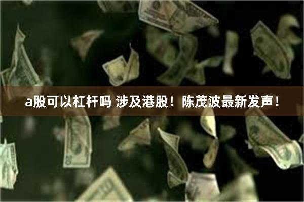 a股可以杠杆吗 涉及港股！陈茂波最新发声！