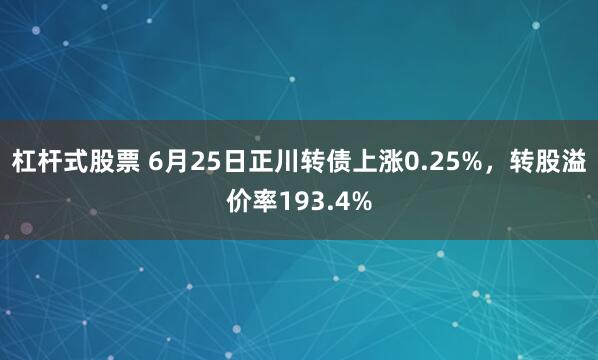 杠杆式股票 6月25日正川转债上涨0.25%，转股溢价率193.4%