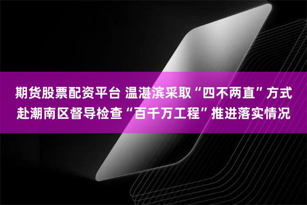 期货股票配资平台 温湛滨采取“四不两直”方式赴潮南区督导检查“百千万工程”推进落实情况