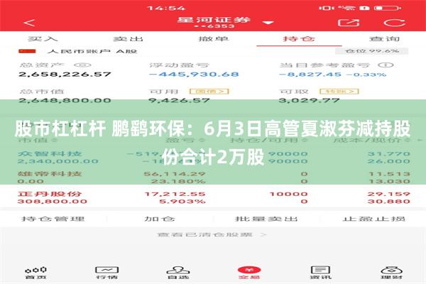 股市杠杠杆 鹏鹞环保：6月3日高管夏淑芬减持股份合计2万股