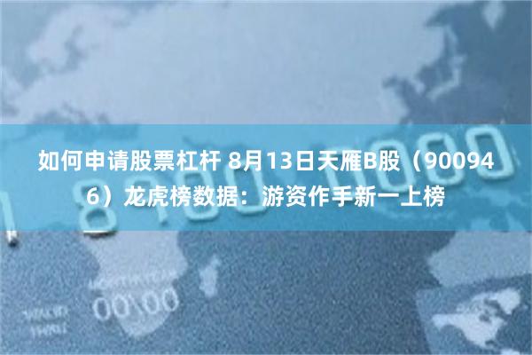 如何申请股票杠杆 8月13日天雁B股（900946）龙虎榜数据：游资作手新一上榜